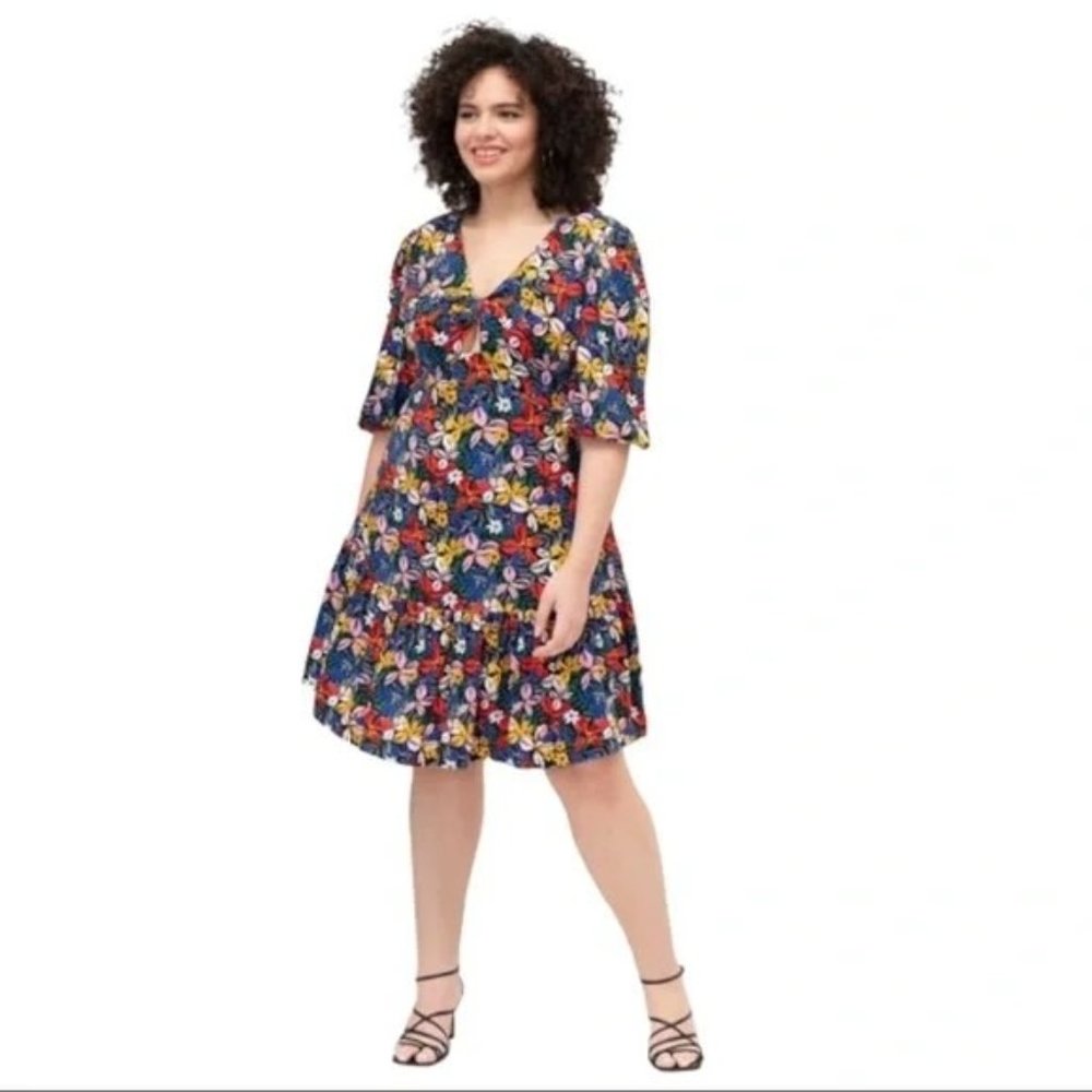 Eloquii Elements Plus Size 28 Dress Floral Colorful Knee Length Short Sleeve